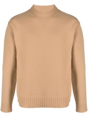Vlněný svetr z merino vlny s kulatým výstřihem Jil Sander hnědý