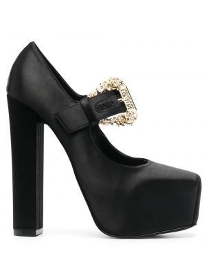 Сатенени полуотворени обувки на платформе Versace Jeans Couture черно