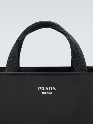 Usnjena nakupovalna torba Prada črna