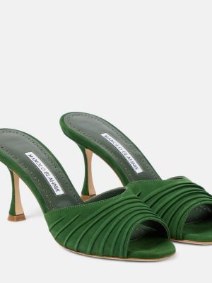 Papuci tip mules din piele de căprioară Manolo Blahnik verde