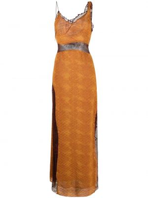 Koktejl obleka s potiskom s čipko s kačjim vzorcem Victoria Beckham oranžna