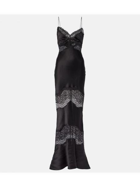 Vestido largo de raso de encaje de fiesta Rebecca Vallance negro