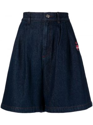 Hjertemønster brodert jeans-shorts Chocoolate blå