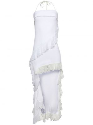 Ασύμμετρη κοκτέιλ φόρεμα με βολάν Ester Manas λευκό