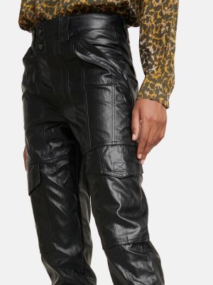 Kožené cargo nohavice z ekologickej kože Marant Etoile čierna