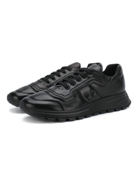 Кожаные кроссовки Prada черные