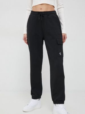 Calvin Klein Jeans pamut melegítőnadrág fekete, női, sima