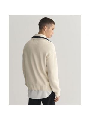 Jersey cuello alto con cremallera de algodón de tela jersey Gant beige