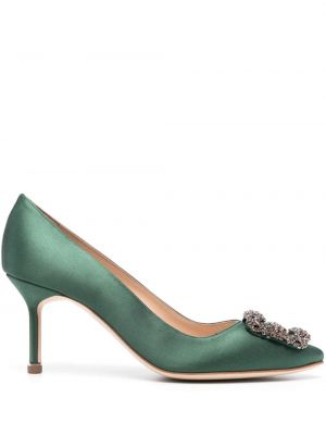 Pantofi cu toc din satin Manolo Blahnik verde