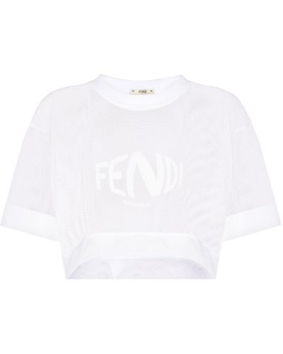 Camiseta con estampado de malla Fendi blanco