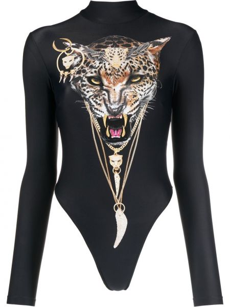 Tigerstripete trykt body Roberto Cavalli svart