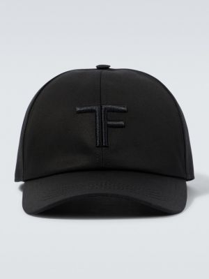 Кожаная кепка с вышивкой Tom Ford черная