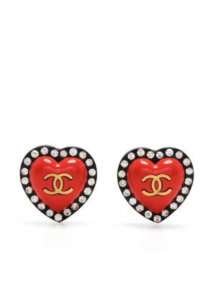 Boucles d'oreilles à boucle de motif coeur Chanel Pre-owned rouge