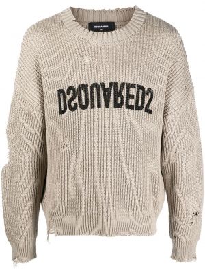 Пуловер с протрити краища с принт Dsquared2