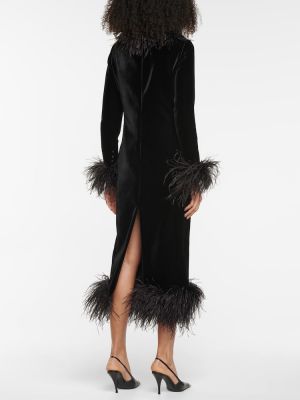 Кадифена миди рокля с пера Saint Laurent черно
