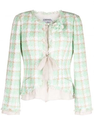 Tvídová bunda s mašľou Chanel Pre-owned zelená