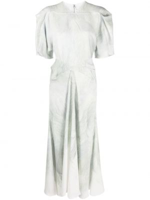 Drapované midi šaty z peří s potiskem Victoria Beckham bílé