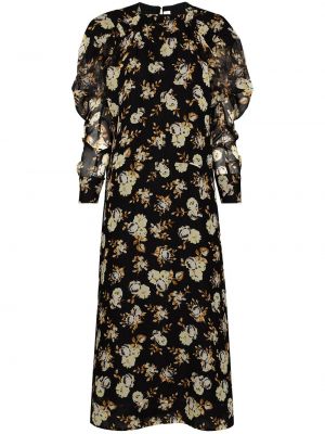 Коктейлна рокля на цветя с принт Victoria Beckham черно