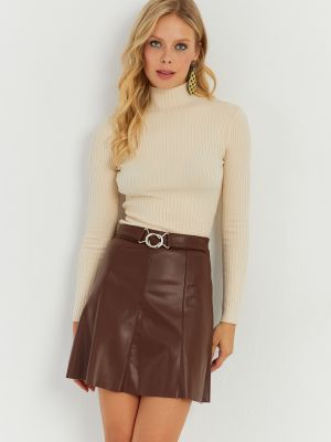 Kožená sukně z imitace kůže Cool & Sexy hnědé