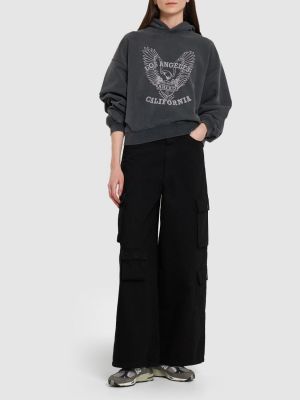 Bluza z kapturem bawełniana z nadrukiem Anine Bing czarna