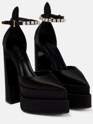 Pantofi cu toc din satin cu platformă Versace negru