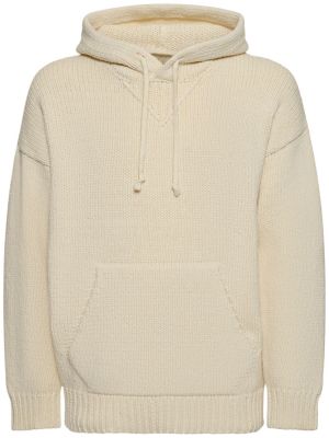 Vlnený sveter s kapucňou Ten C biela