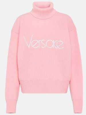 Jersey cuello alto con cuello alto de tela jersey Versace rosa