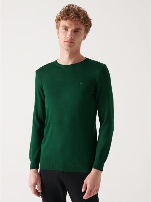 Vlnený priliehavý sveter Avva zelená