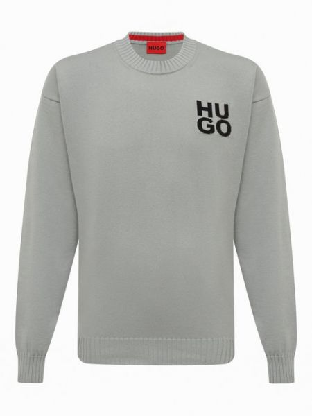 Хлопковый свитер Hugo серый