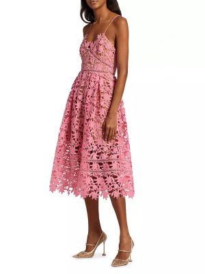 Кружевной платье миди Self-portrait розовый