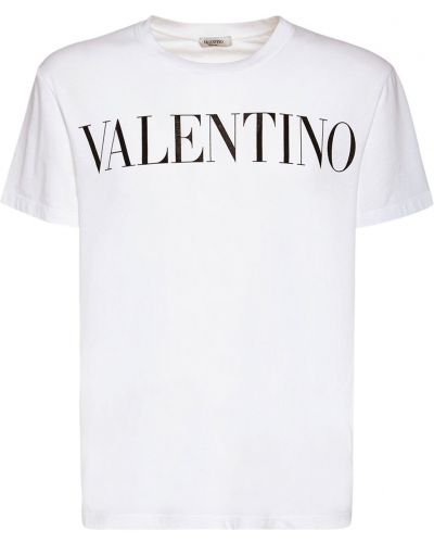 Памучна тениска с принт от джърси Valentino черно