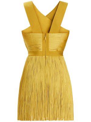 Sukienka mini z frędzli Hervé Léger żółta