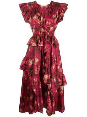 Hedvábné midi šaty na zip Ulla Johnson - růžová