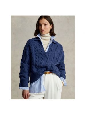 Dzianinowy sweter z kaszmiru Polo Ralph Lauren niebieski