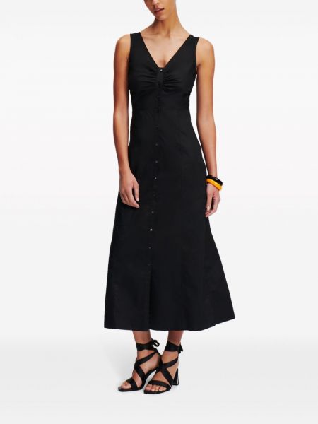 Robe mi-longue en coton à col v Karl Lagerfeld noir