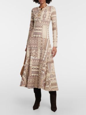 Πλεκτή βαμβακερή μίντι φόρεμα Polo Ralph Lauren μπεζ