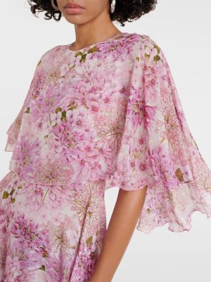 Hedvábné dlouhé šaty s potiskem Giambattista Valli růžové