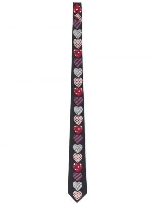 Hedvábná kravata se srdcovým vzorem Yohji Yamamoto černá