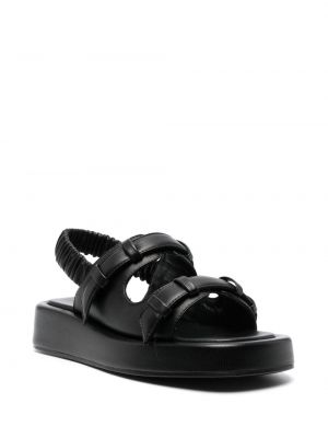 Kožené sandály na platformě s otevřenou patou Elleme černé