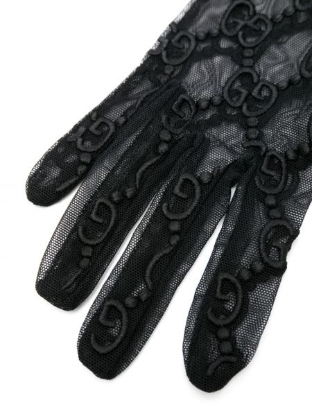Tylové rukavice s výšivkou Gucci Pre-owned černé