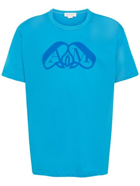 Bavlněné tričko Alexander Mcqueen modré