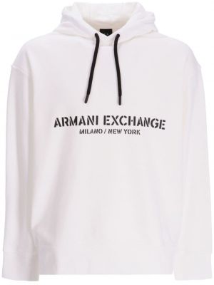 Raštuotas medvilninis džemperis su gobtuvu Armani Exchange balta