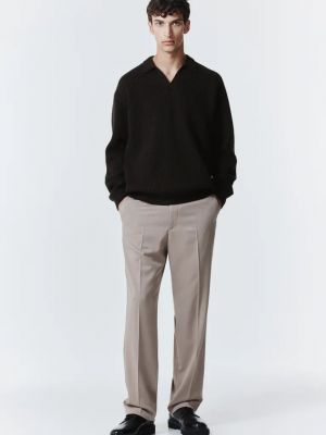 Шерстяной длинный свитер свободного кроя H&m коричневый