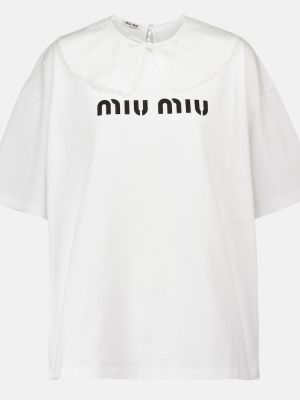 Bavlnené tričko s výšivkou Miu Miu biela