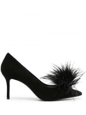 Велурени полуотворени обувки с пера Kate Spade черно