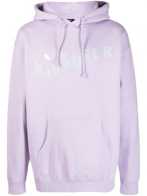 Raštuotas medvilninis džemperis su gobtuvu Kidsuper violetinė
