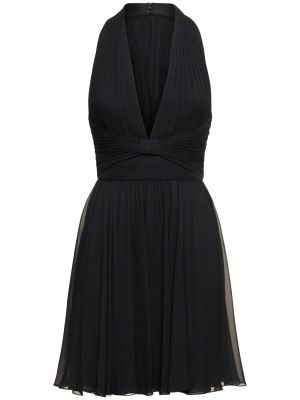 Плисирана копринена мини рокля Elie Saab черно
