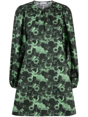Koktel haljina s cvjetnim printom s printom Ganni zelena
