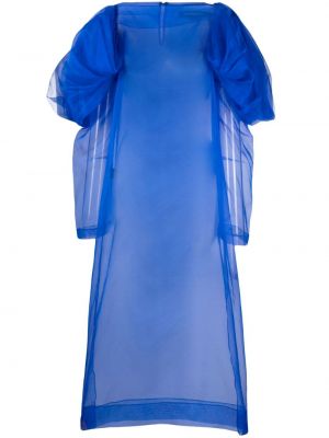 Priehľadné hodvábne koktejlkové šaty Paula Canovas Del Vas modrá