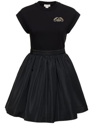 Памучна мини рокля Alexander Mcqueen черно